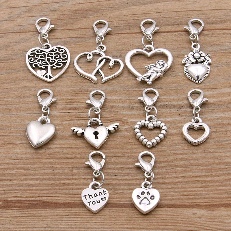 Смешанные 10 шт. 4 стиля 2 цвета подвеска в форме сердца застежка-лобстер Подвески