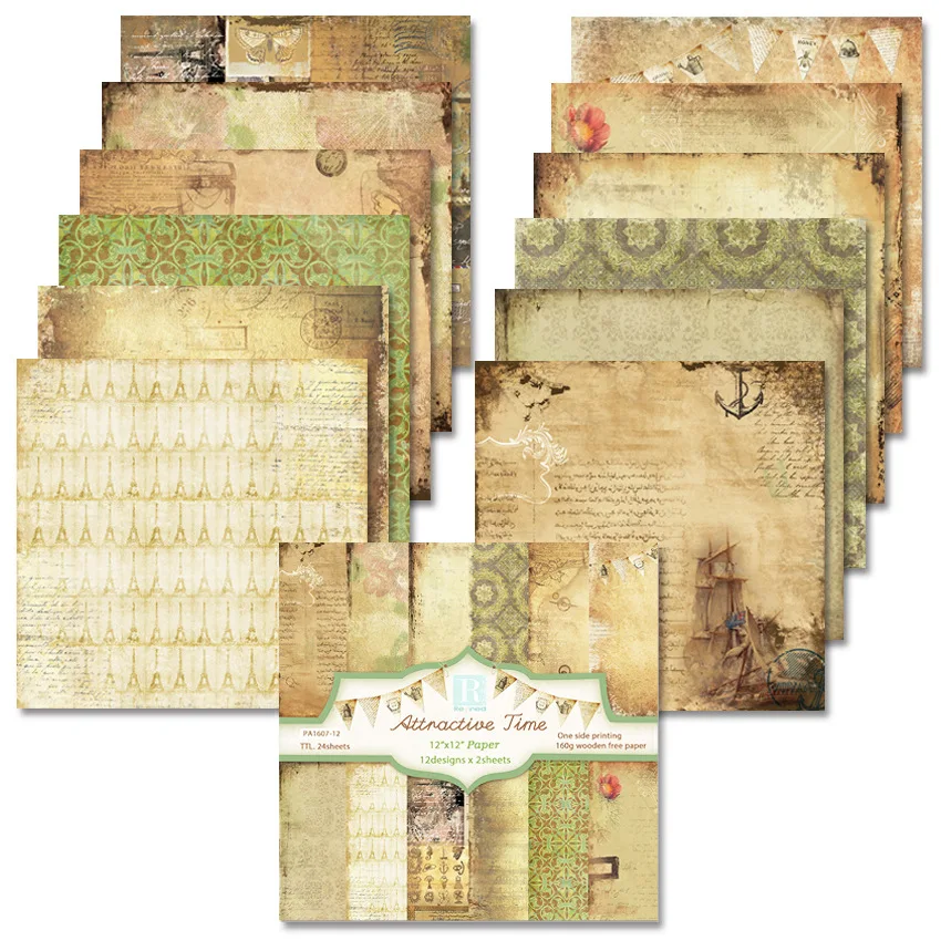 

12" 24Pcs/Lot Green Space Retro Material Papers DIY Scrapbooking Album Diary Gift Decorative Paper Scrapbooking Paper
