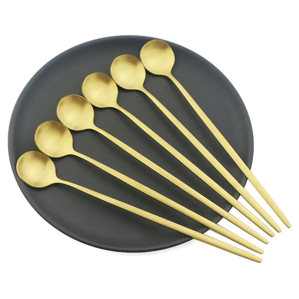 

6Pcs Dessert Spoons Gold Cutlery Set Stainless Steel Cutlery Set Dinner Tea Coffee Ice Cream Spoon Tableware Set
