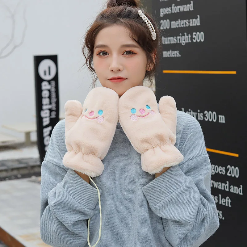 

Winter Warm Soft Rabbit Fur Knit Mittens Women full finger Driving Gloves