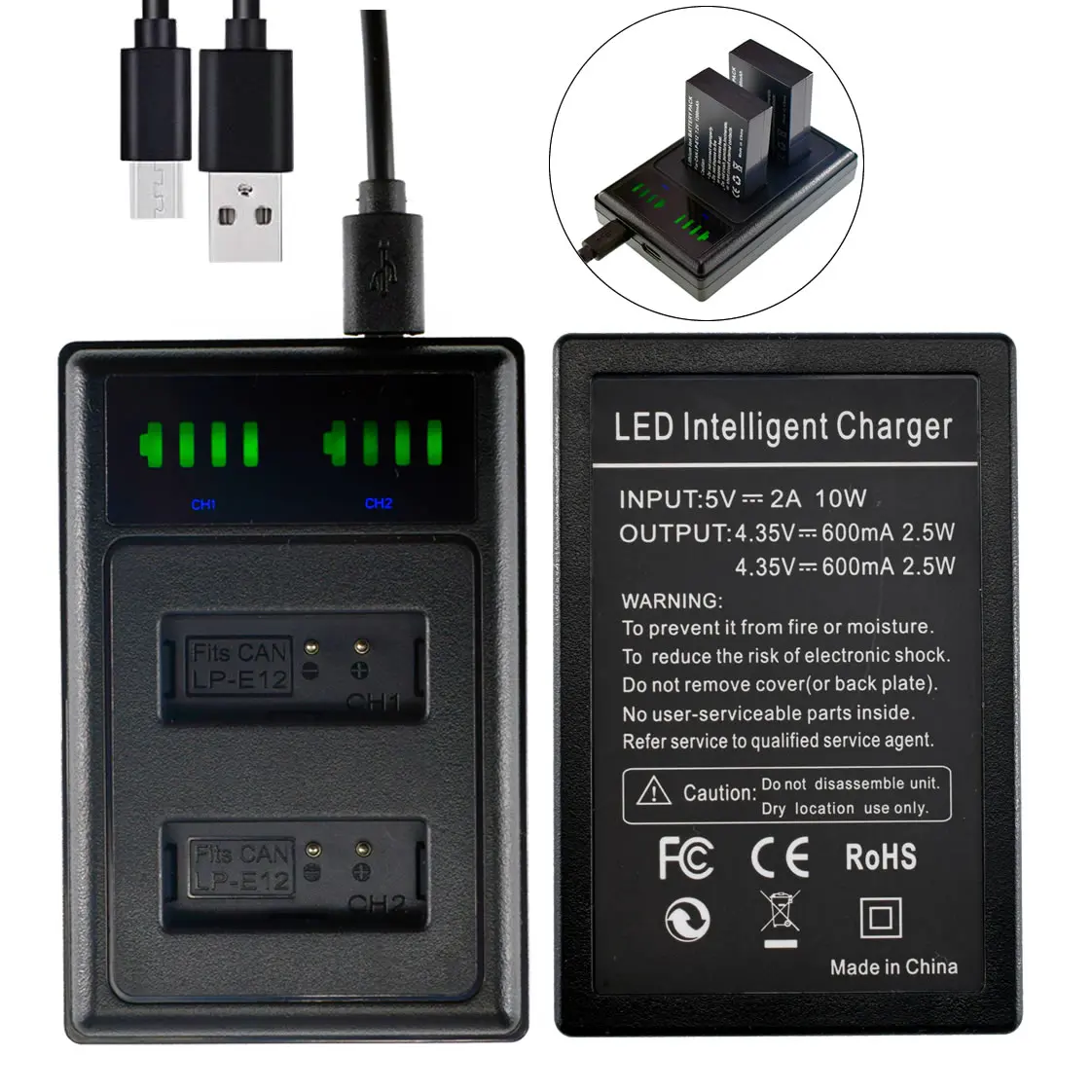 Батарея + светодиодный USB Зарядное устройство для Canon LP-E12 EOS M M2 M10 M50 M100 100D / PowerShot SX70