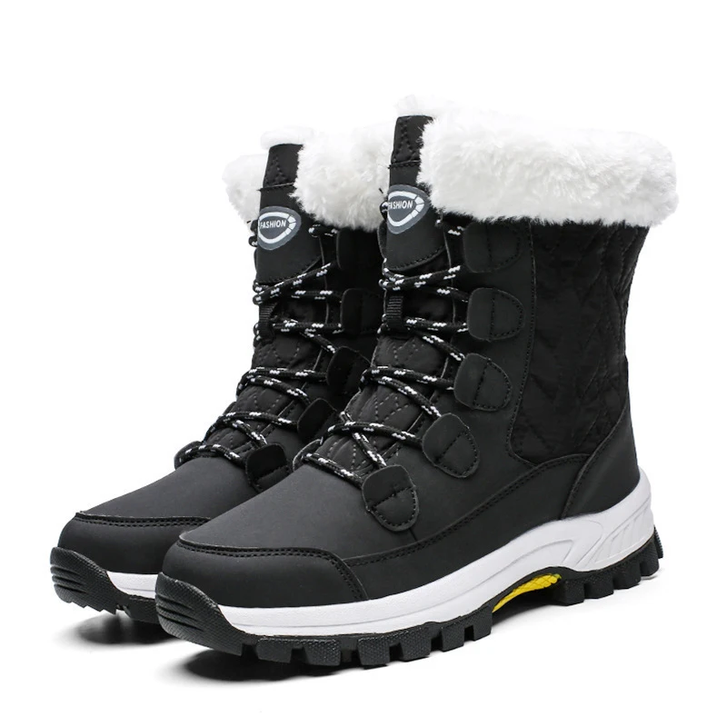 

2021 New Winter Boots For Women Fashion Mid-Calf Snow Boot Waterproof Fur Lined Frosty Warm Anti-Slip Women's Lace-up Black Boot