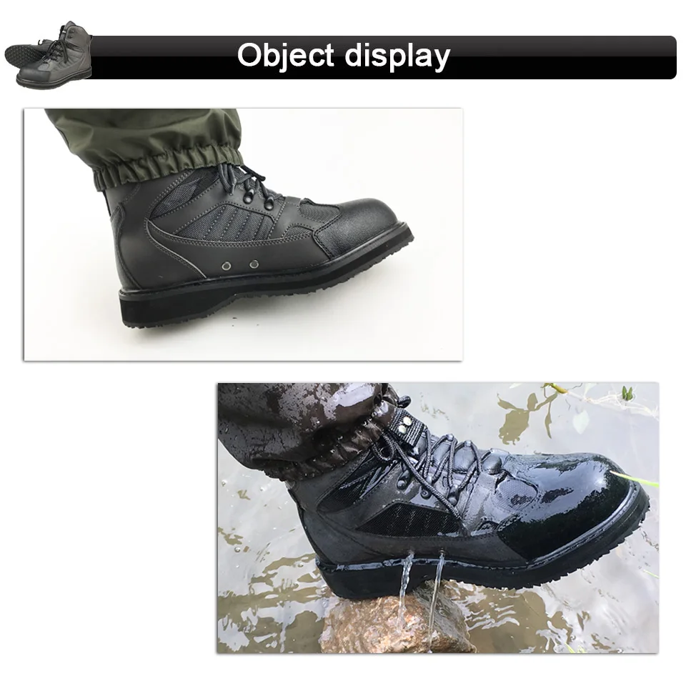

Fly Fishing Waders Hunting Boots Upstream Fishing Shoes Felt Anti-Slippery Sole Army Green Leather Lace Up Shoes for Men FR1