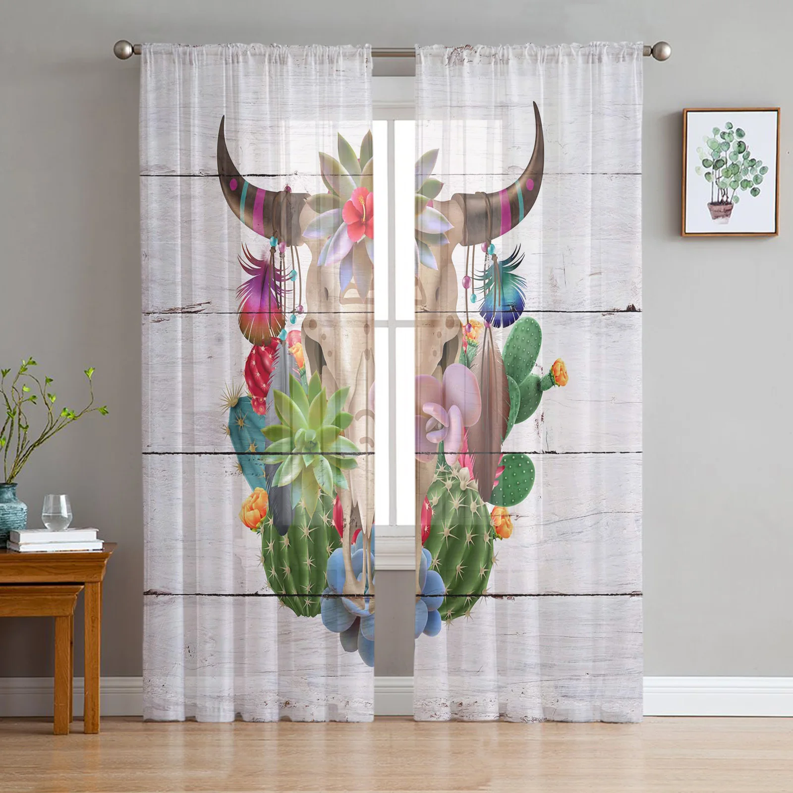 Кактус суккуленты череп дерево животные вуаль тюль прозрачные Занавески для
