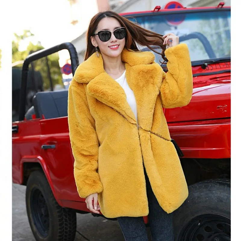 

Elegant Shaggy Women Faux Fur Coat Streetwear Autumn Winter Warm Plush Teddy Coat Female Mid-long Overcoat Party