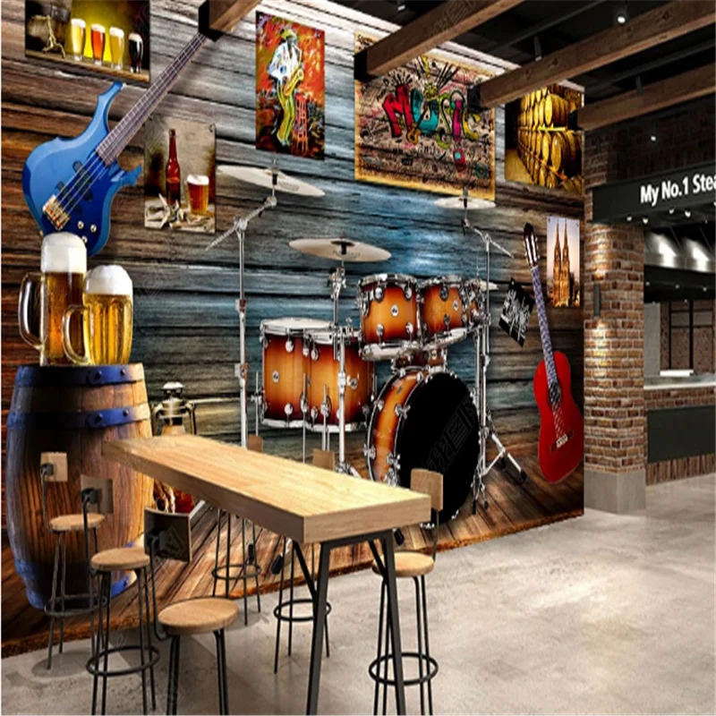 

Кантри ностальгическая гитара настенная бумага промышленное украшение Бар Ресторан оснащение фон роспись настенная бумага papel de parede 3d