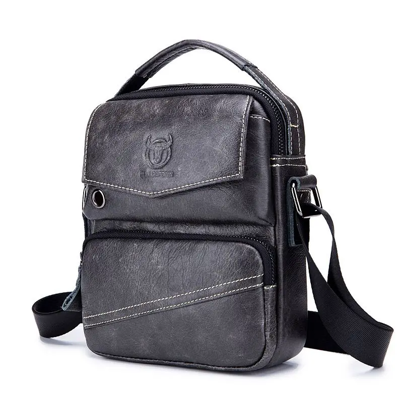 

Weysfor Genuine Leather Men Message Bags for 7.9in iPad Vintage Travel Handbag Zipper Metal Buckle Business Male Shoulder Bag