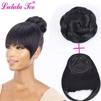 fake hair bun and bang set synthetic chignon hairpiece for women drawstring ponytail wig updo accessories clip in hair extension