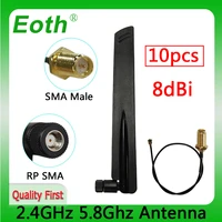 eoth 10pcs 2 4g 5 8g antenna 8dbi sma female wlan wifi dual band router tp link antena ipex 1 sma male pigtail extension cable