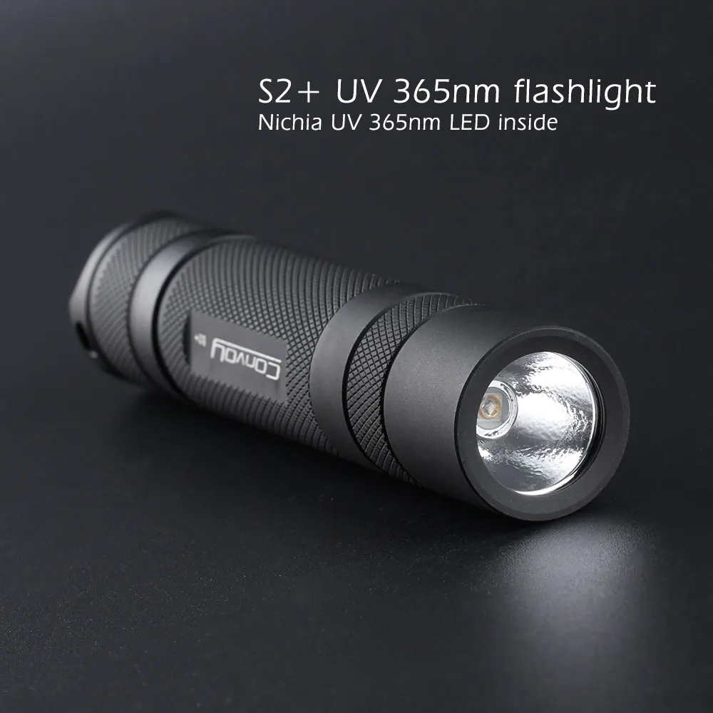 

Convoy S2+ UV 365nm led flashlight ,with nichia LED in side ,Fluorescent agent detection,UVA 18650 Ultraviolet flashlight