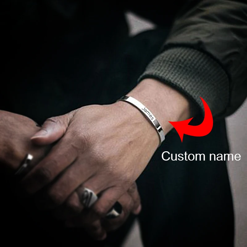 

Браслет-манжета мужской, из нержавеющей стали 316L, с гравировкой на заказ