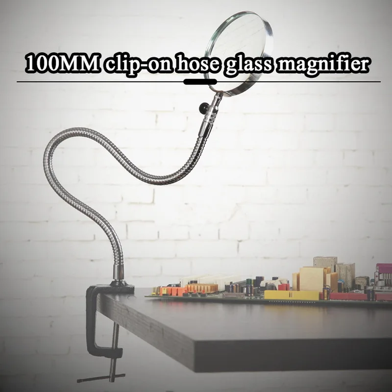 90 мм 5x Новая светящаяся Лупа с зажимом Настольный светодиодный светильник для