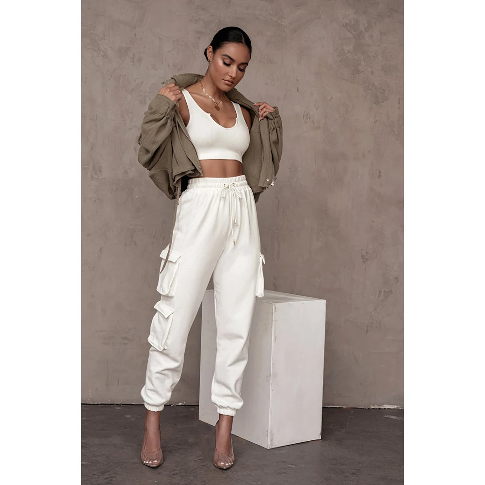 

2020 Autumn New Style Women's Solid Color Sweatpants, Casual High Elastic Waist Drawstring Loose Fit Jogger Pants with Pockets