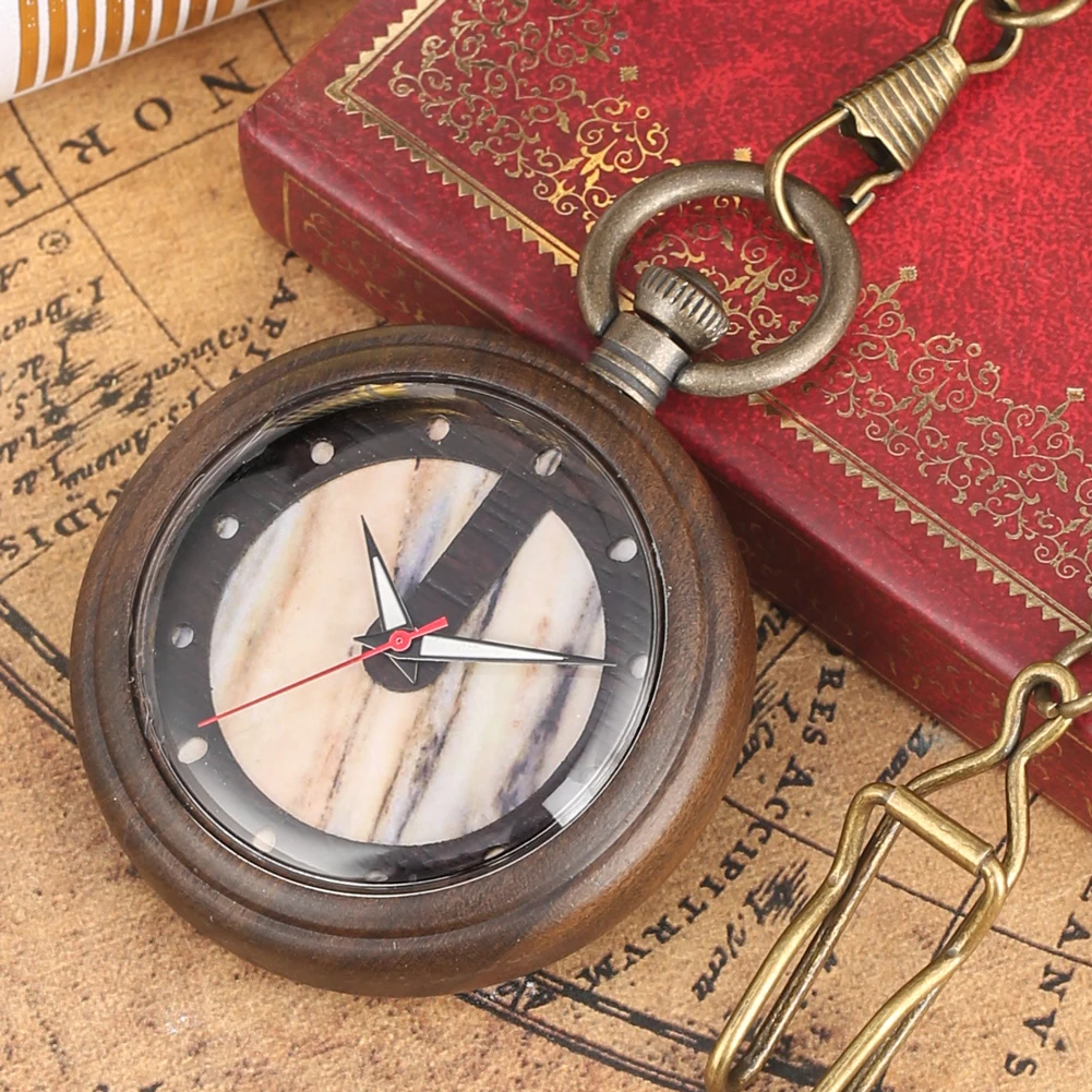 

Royal Wooden Ebony Quartz Pocket Watch Men's Clock Environmental Protection Natural Ecological Women's Woody Unique Watch Gifts