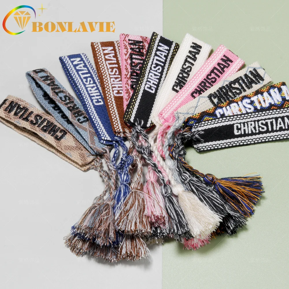 

BONLAVIE Embroidered Wrist Band Tassel Letter Braided Bracelet Women Jewelry Wholesale