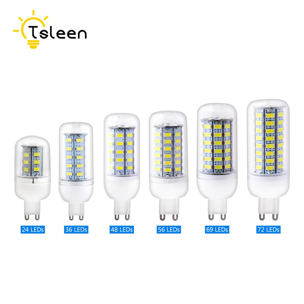 TSLEEN 10 шт. G9 Светодиодная лампа кукуруза SMD 5730 светильник 24 36 48 56 69 72 светодиодная s