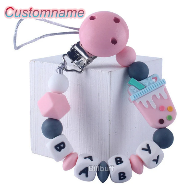 

1Pcs DIY Name Personalized Handmade Pink Pacifier Clips Holder Chain Silicone Pacifier Chains Ice Cream Babys Teethers Teething