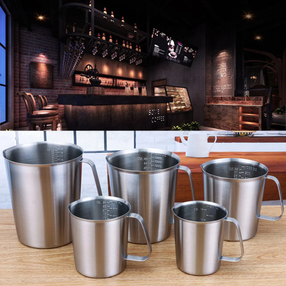

500ML 304 Stainless Steel Measuring Cup Thicken Coffee Cup with Scales High Capacity Milk Tea Cup Baking Measuring Cup (Silver)