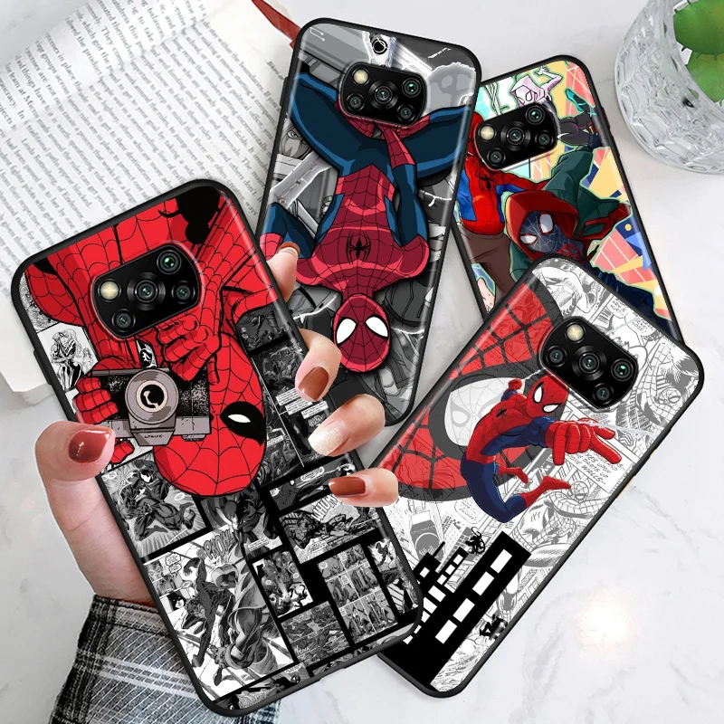 Черный ТПУ чехол для телефона с аниме Человек-паук Marvel Xiaomi Poco C3 M3 M2 X3 NFC X2 F2 Pro F1 F3 Mi