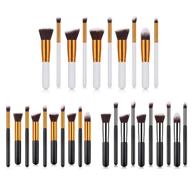 10pcs/Lot Synthetic Kabuki Makeup Brush Set Cosmetics Foundation blending blush makeup tool Powder Eyeshadow Cosmetic | Красота и