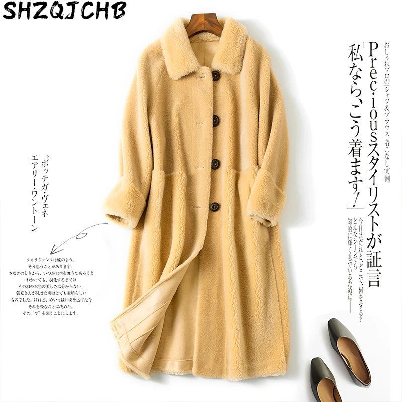 

JCHB 2021 Real Fur Coat Women Winter Lamb Fur Jacket Korean Fashion Warm Woolen Overcoat Abrigos Mujer Invierno MSD5816 YY566