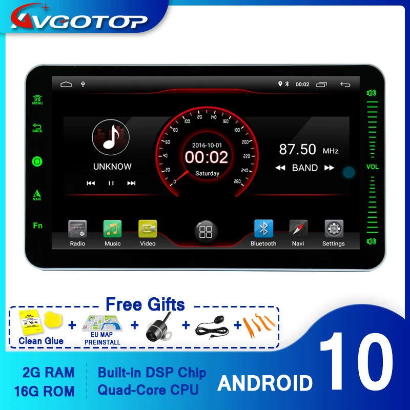 AVGOTOP Android 10 WINCE Bluetooth GPS автомобильный Радио DVD плеер для универсального 2G 16G MP3 MP4