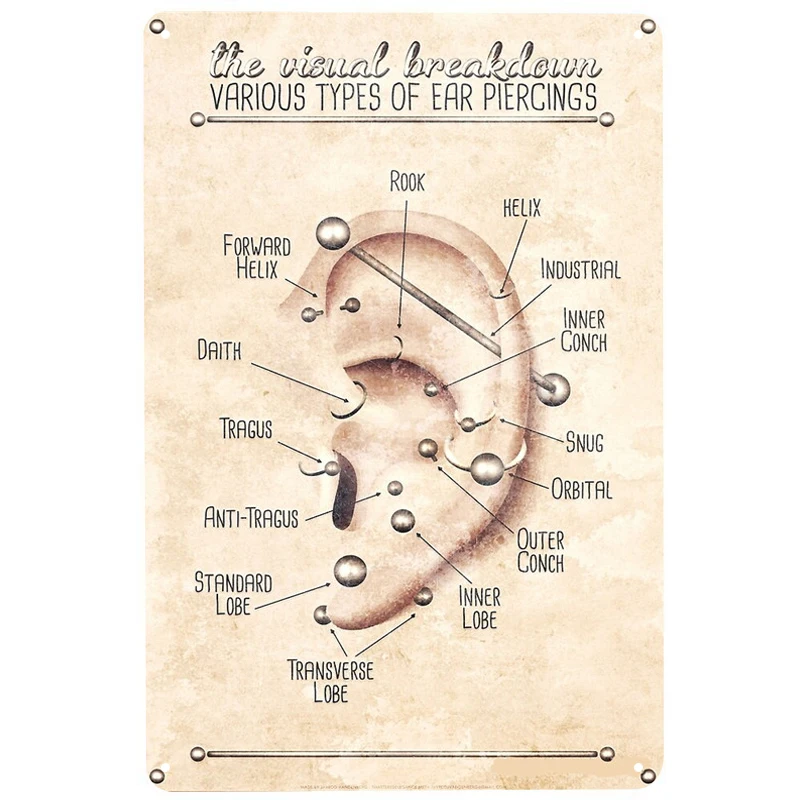 

Табличка Для Пирсинга Ушей, печатные дневные знаки, Забавный постер, декор для бара, паба, клуба, украшение для гостиной, дома
