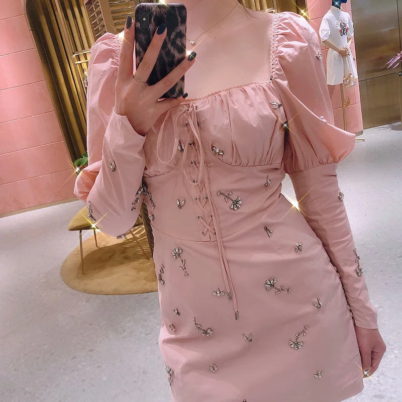 

Luxury Rhinestone Shine Sweet Lolita Pink Mini Dress