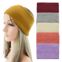 solid knitted hair band wide edge double deck headband keep warm wool hair accessories autumn winter headband for women