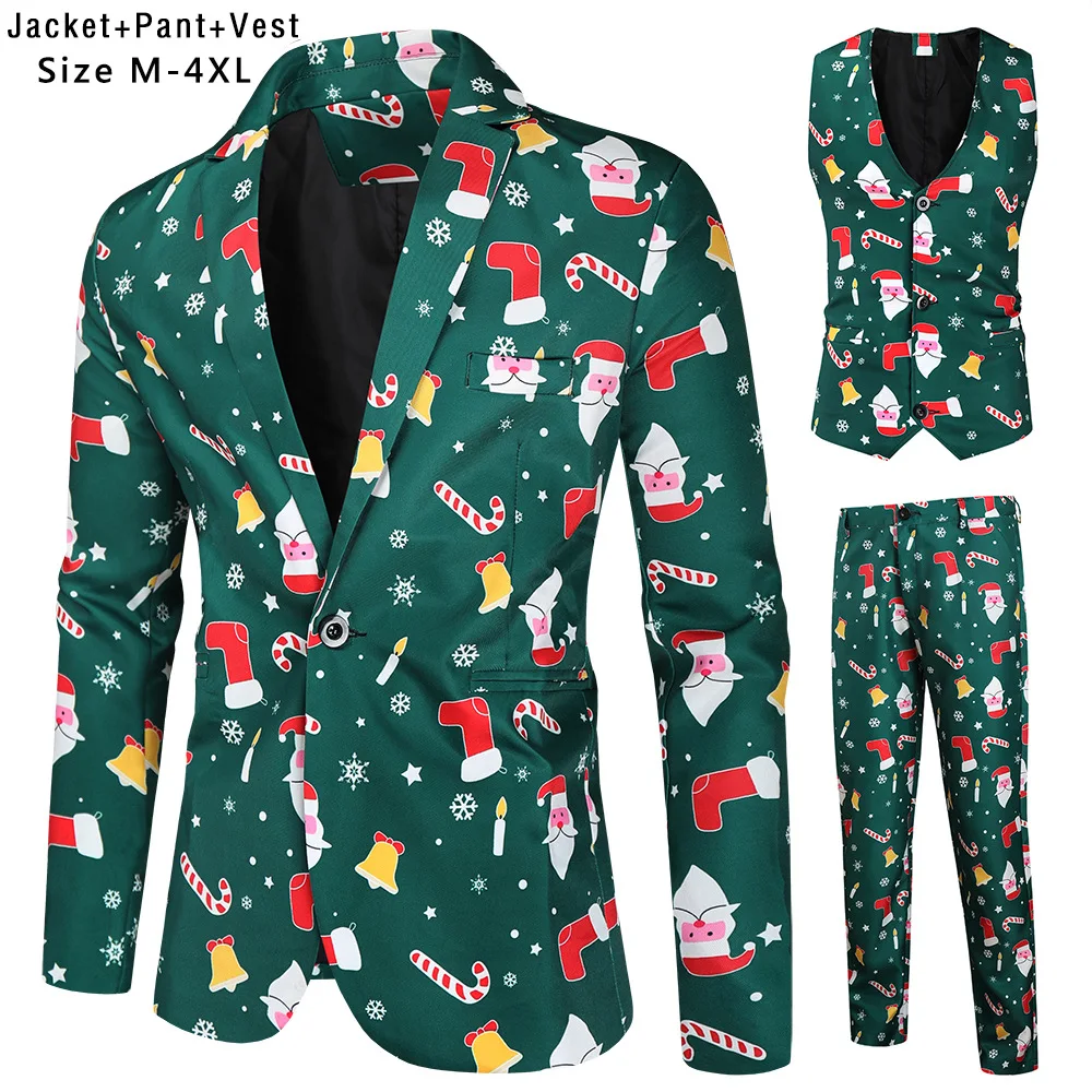 

Suit Jacket Basted Autumn and Winter New Casual 3D Printing Suit Vest Trouser Suit 3-Piece Set Suits for Men