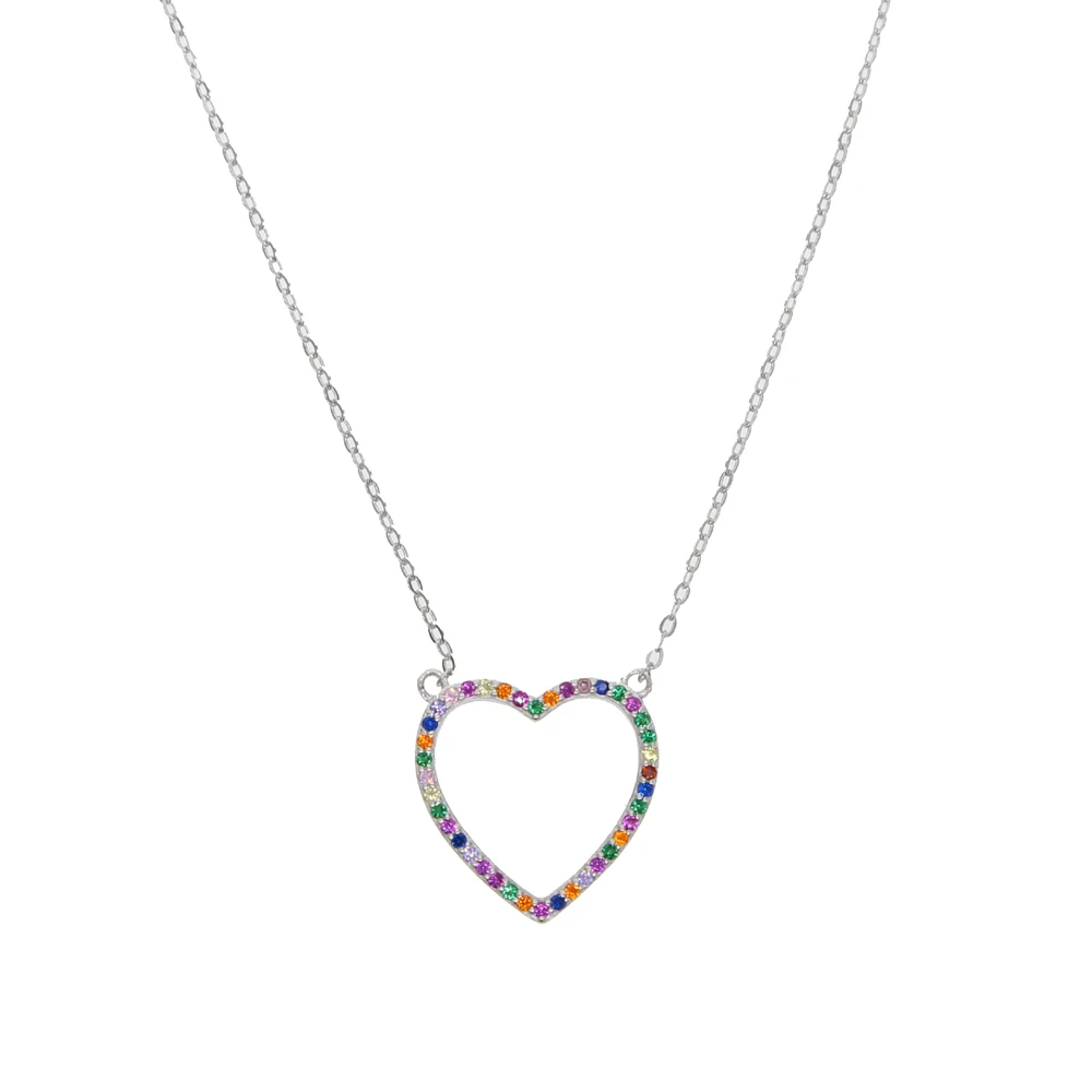 Женское колье с сердечками Золотистое Ожерелье радужными Фианитами ювелирное