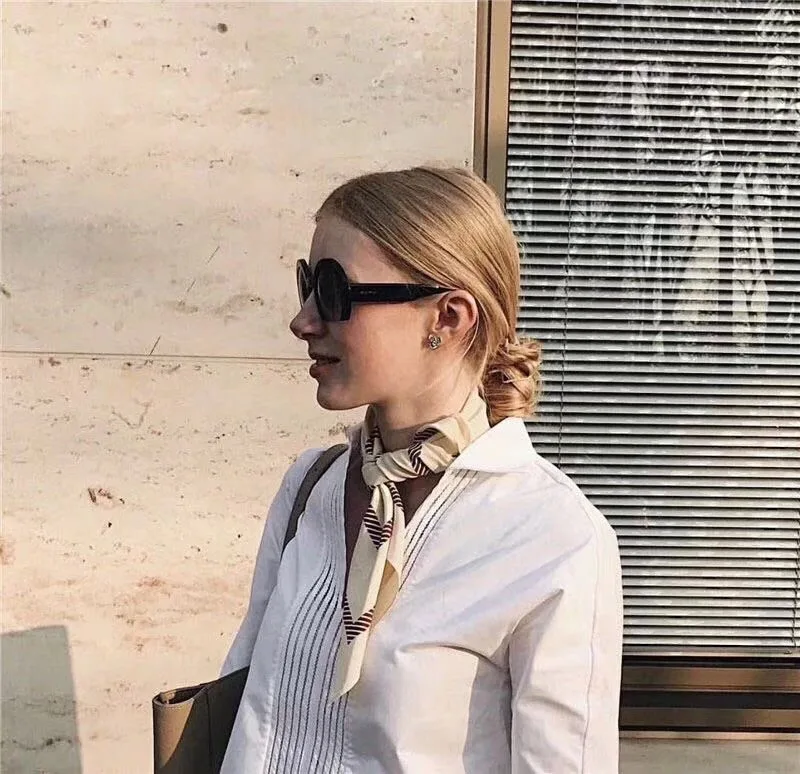 Женский платок в полоску ElfStyle шарф из 100% шелка с монограммой красного цвета