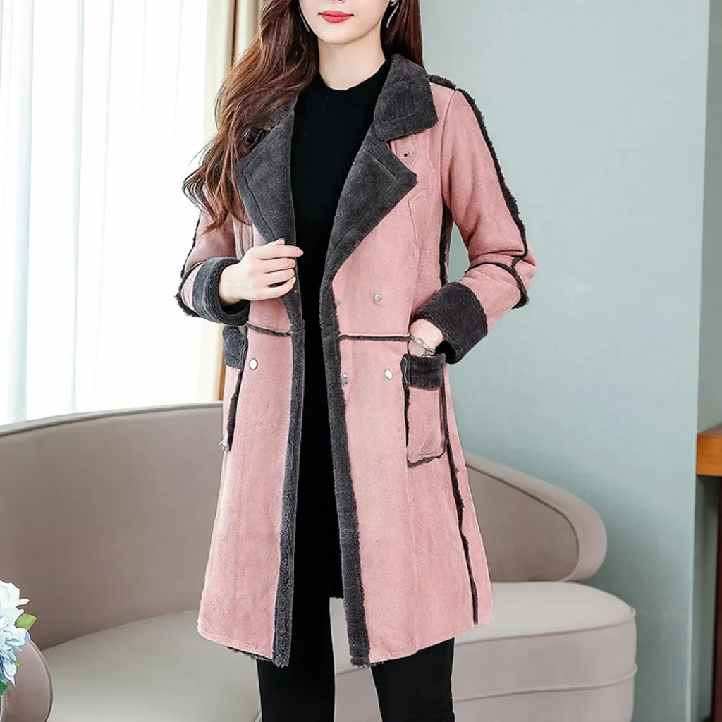 Женская зимняя офисная куртка с отворотом и длинным рукавом утепленная