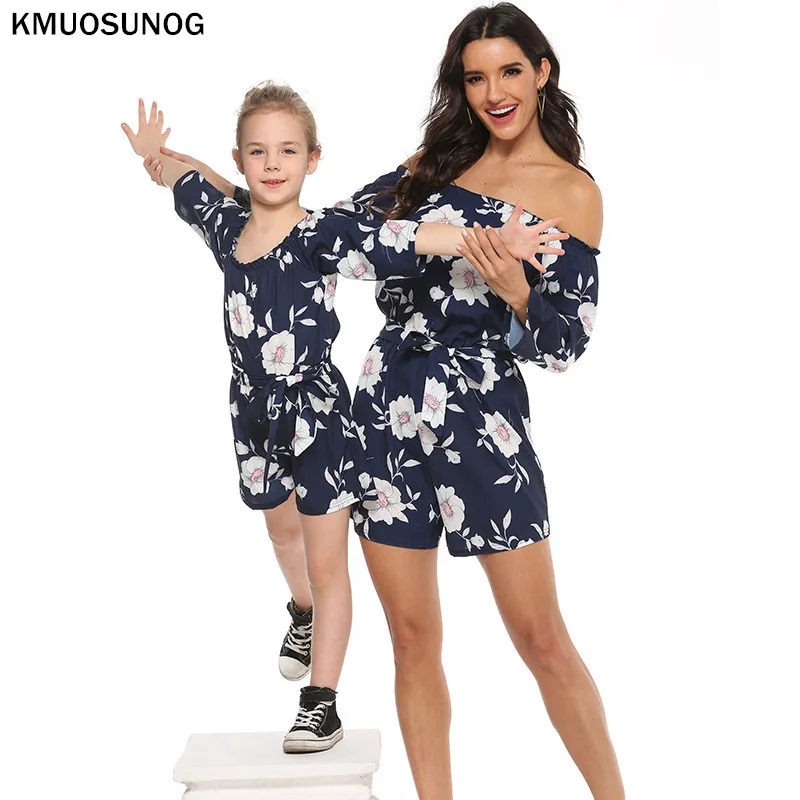 Летние комбинезоны Мама и я одежда для маленьких девочек темно синего цвета с