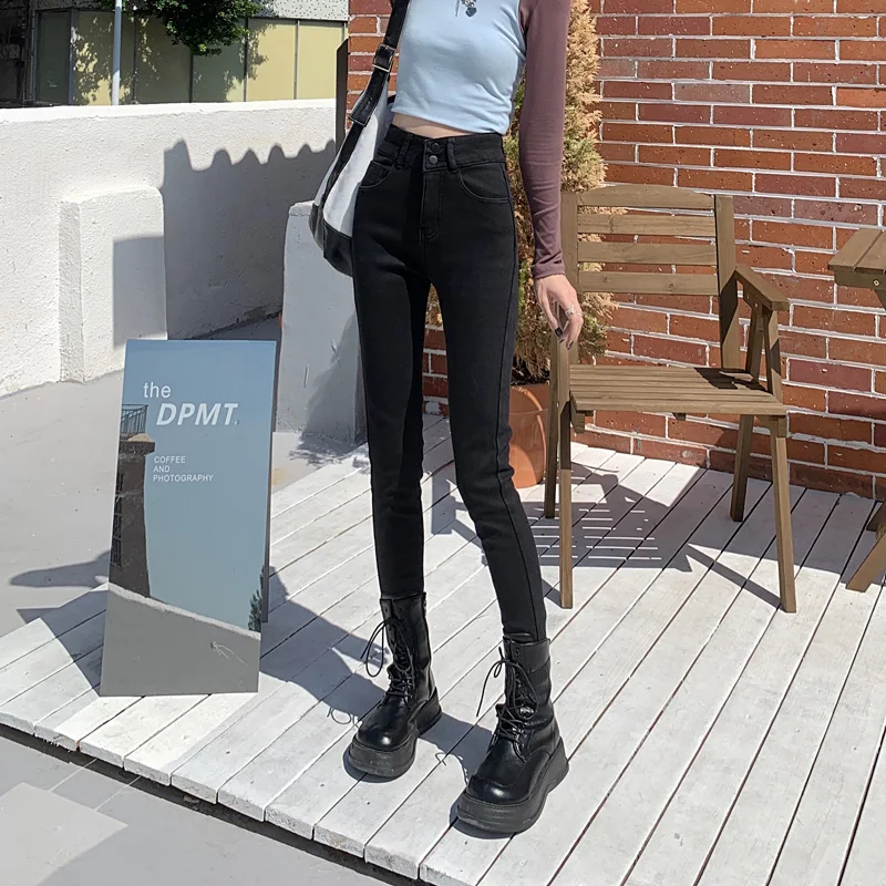 

DD0643 New high-waisted slim-fitting thickened pencil pants women jeans