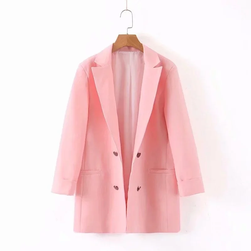 

Ins temperament wear double breasted large version loose suit top women's spring long slim suit coat