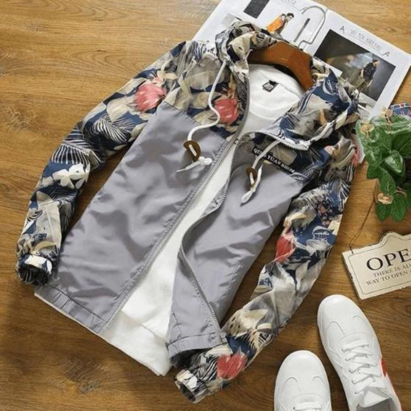 

Florals Bomber Jacket Men Hip Hop Slim Fit Flowers Pilot Jacket Coat Men's Hooded Jackets US Size