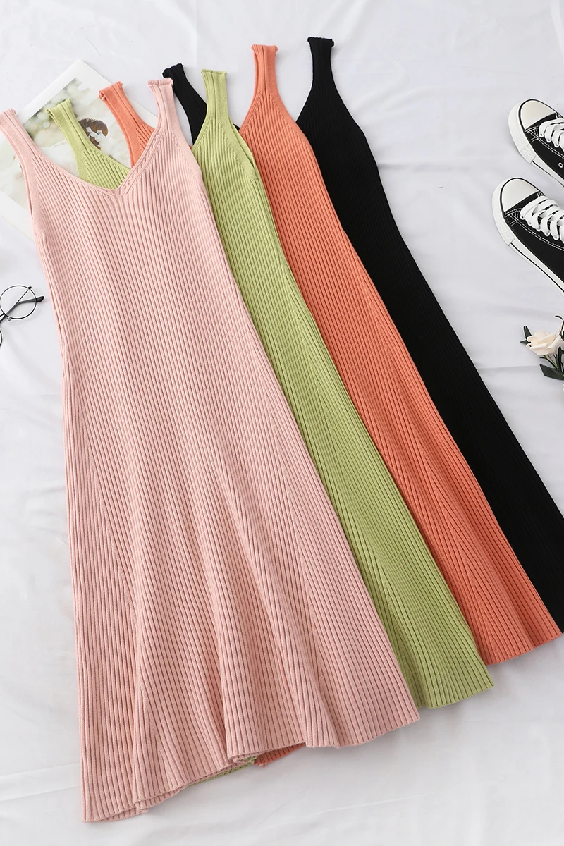 Женское трикотажное платье-свитер с V-образным вырезом | Женская одежда