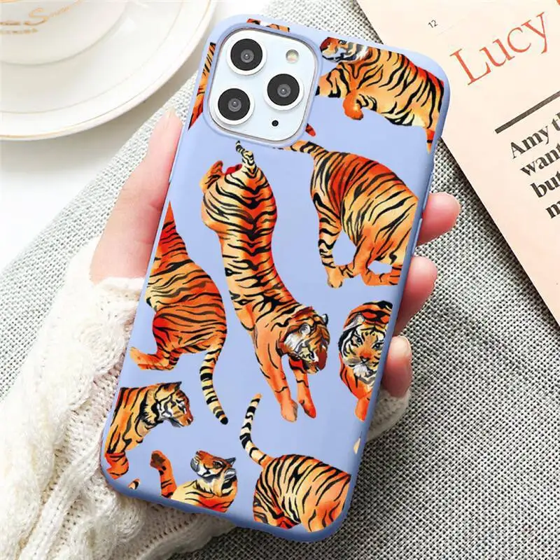 

Tiger leopard horror animal Phone Case Candy Color for iPhone 6 7 8 11 12 s mini pro X XS XR MAX Plus