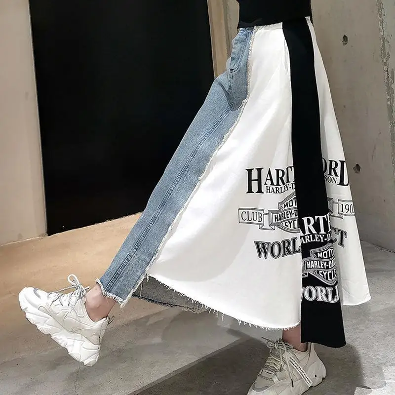 

Spring Autumn New Fashion Letter Print Denim Half-length Skirt High-waisted Women Shirts