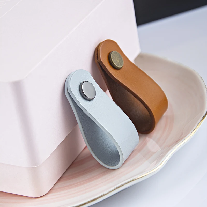 

Orange＆ Blue Genuine Leather Handle kitchen Furniture Handles kitchen Cabinet Handle Drawer Knobs kitchen Knobs Door Knob