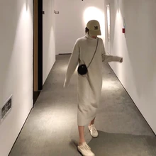 Turtleneck Cashmere Knitted Sweater Dress Women Autumn Spring Noodles Elastic Long Sleeve thick Pullover Winter Dress
