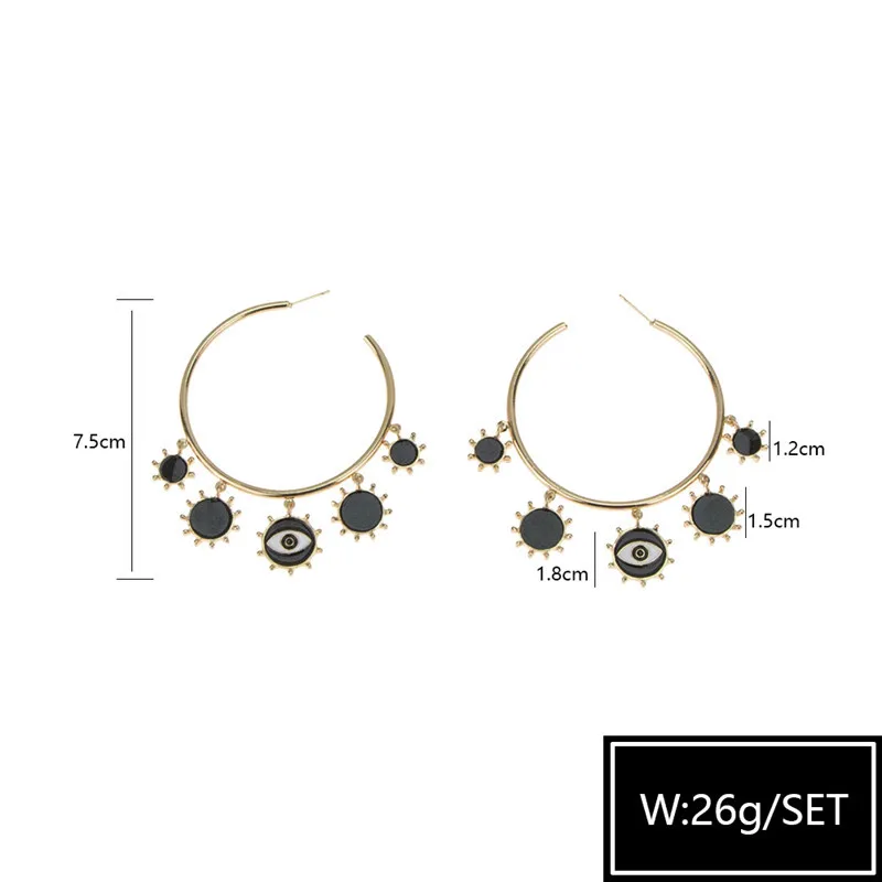 Модные новые модные большие серьги в стиле панк черного цвета с эффектом сглаза