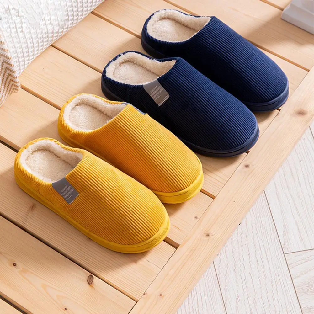 

Winter Fashion Warm Cotton Slipper Home Shoes Simple Non-slip Indoor Slides Corduroy 36-44 Size Couple Slipper Male Female Shoes