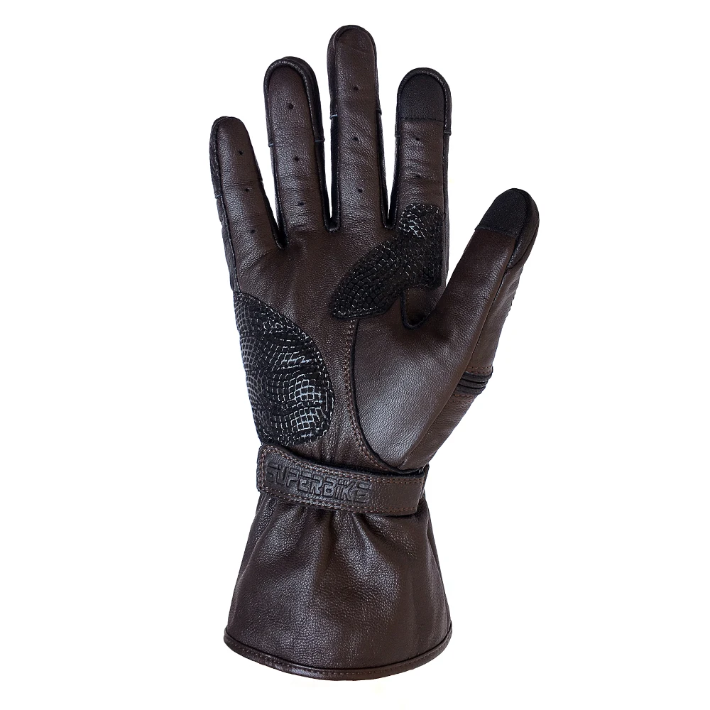 Мотоциклетные гоночные перчатки сенсорные кожаные из козьей шкуры коричневые