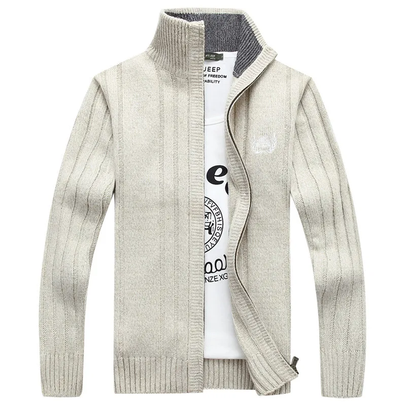 Мужской повседневный вязаный кардиган на молнии однотонный свободный тонкий