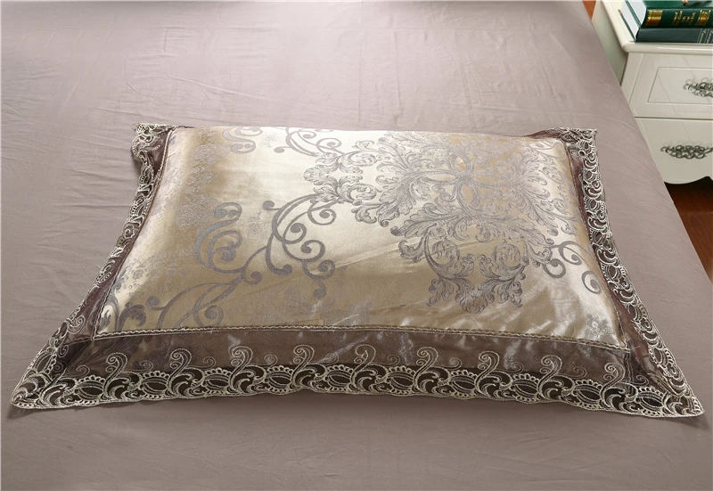

GOLD SILVER COFFEE JACQUARD LUXURY BEDDING SET QUEEN/KING SIZE STAIN BED SET 4PCS COTTON SILK LACE DUVET COVER BED SHEET SETS