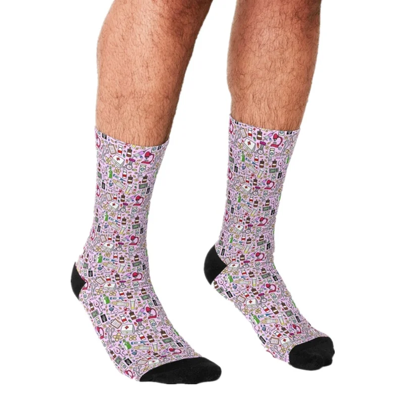 

Забавные мужские носки медсестра на розовом фоне принт хип-хоп мужские счастливые носки милые уличные стильные сумасшедшие носки для мужчи...