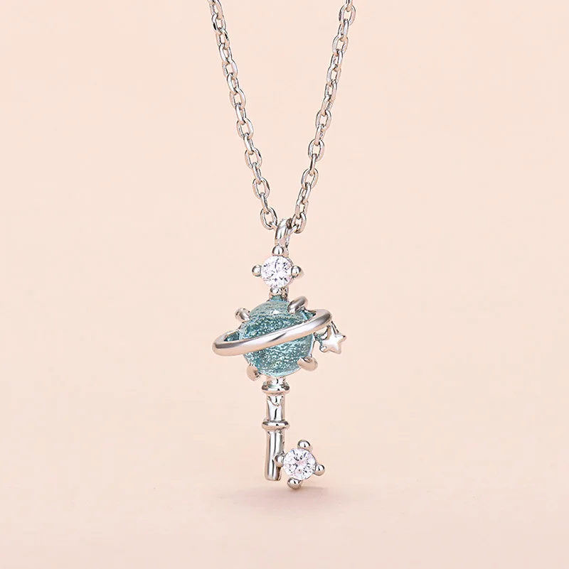 

Celestial Crystal Key Necklace Women Small Global Pendant Party Ornament Jewelry Gift for Girls