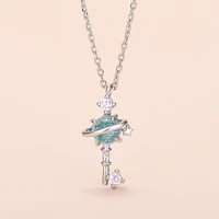 celestial crystal key necklace women small global pendant party ornament jewelry gift for girls